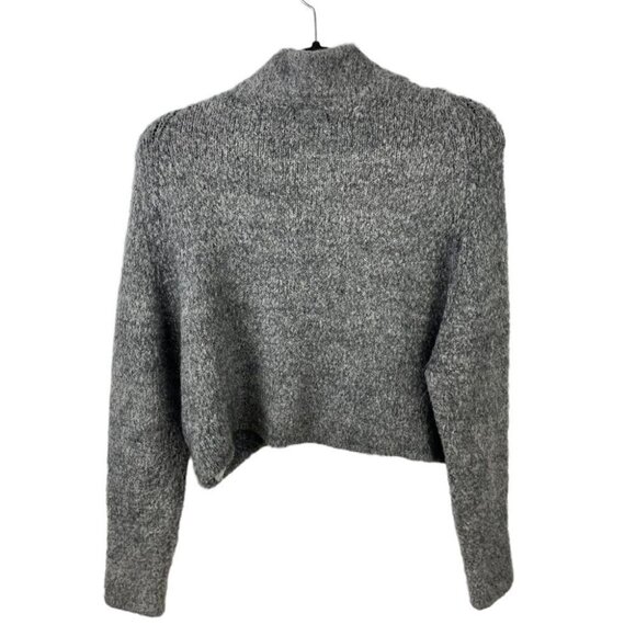 * Sarah Pacini Grey Metallic Chunky Mohair Blend Cropped Mock Neck Sweater OS - Picture 2 of 4